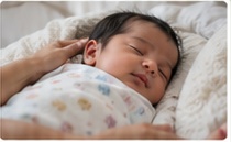 Newborn baby sleeping calmly under close neonatal observation