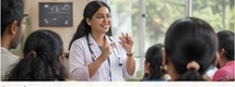 Doctor conducting health education and learning session for school children